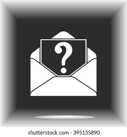 Letter with question mark sign icon, vector illustration. Flat design style