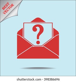Letter with question mark sign icon, vector illustration. Flat design style
