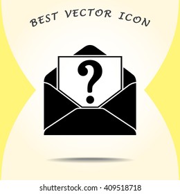 Letter with question mark sign icon, vector illustration. Flat design style