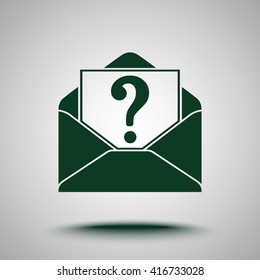 Letter with question mark sign icon, vector illustration. Flat design style