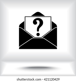 Letter with question mark sign icon, vector illustration. Flat design style