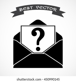 Letter with question mark sign icon, vector illustration. Flat design style