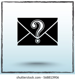 Letter with question mark sign icon, vector illustration. Flat design style