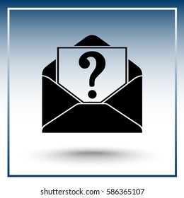 Letter with question mark sign icon, vector illustration. Flat design style