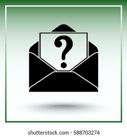 Letter with question mark sign icon, vector illustration. Flat design style