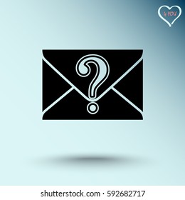Letter with question mark sign icon, vector illustration. Flat design style