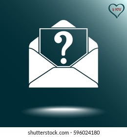 Letter with question mark sign icon, vector illustration. Flat design style