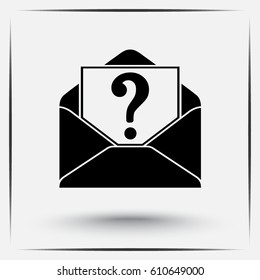 Letter with question mark sign icon, vector illustration. Flat design style