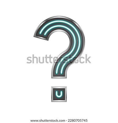 Letter Question Mark (?) Sign Modern Alphabet Neon Glow Light Stainless Metallic Frame Futuristic Design Icon Logo Isolated on White Background