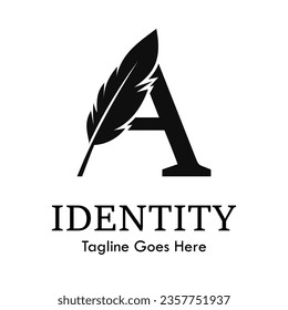 letter a with quill feather design template illustration. suitable for education, lawyer, learning brand, publishing related business.
