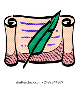 Letter quill pen halftone icon hand drawn color vector illustration