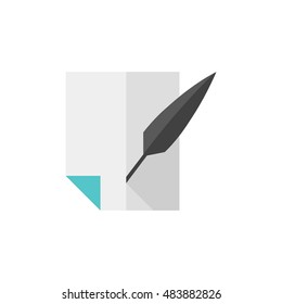 Letter quill pen icon in flat color style. Retro vintage correspondence document