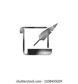 Letter quill pen icon in halftone style. Black and white monochrome vector illustration.