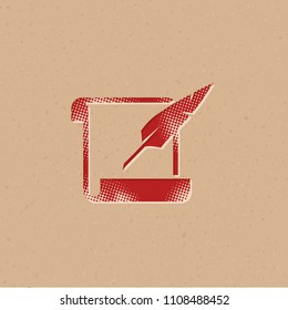Letter quill pen icon in halftone style. Grunge background vector illustration.