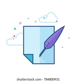 Letter quill pen icon in outlined flat color style. Vector illustration.