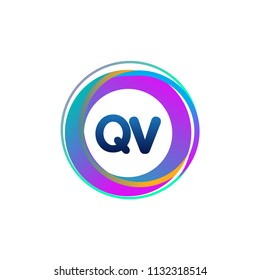 Letter QV logo with colorful circle, letter combination logo design with ring, circle object for creative industry, web, business and company.