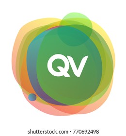Letter QV logo with colorful splash background, letter combination logo design for creative industry, web, business and company.
