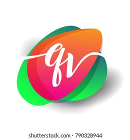Letter QV logo with colorful splash background, letter combination logo design for creative industry, web, business and company.