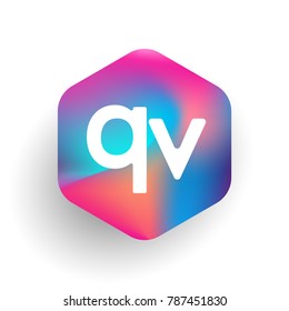 Letter QV logo in hexagon shape and colorful background, letter combination logo design for business and company identity.
