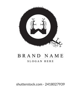 Letter QW Design Logo with Creative Tree Branch. QW Letter Tree Icon	
