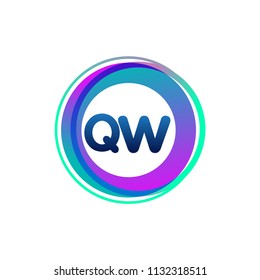 Letter QW logo with colorful circle, letter combination logo design with ring, circle object for creative industry, web, business and company.