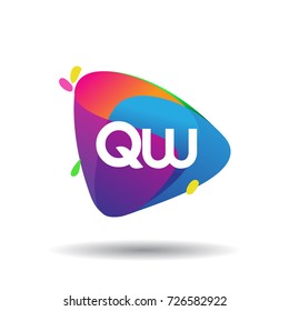 Letter QW logo with colorful splash background, letter combination logo design for creative industry, web, business and company.
