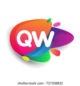 Letter QW logo with colorful splash background, letter combination logo design for creative industry, web, business and company.