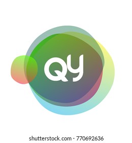 Letter QY logo with colorful splash background, letter combination logo design for creative industry, web, business and company.
