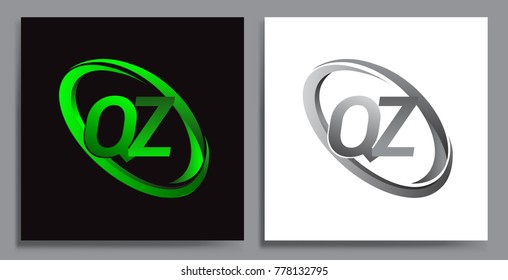 letter QZ logotype design for company name colored Green swoosh and grey. vector set logo design for business and company identity.
