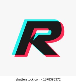 letter R with 3d glitch effect