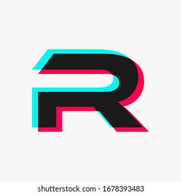 letter R with 3d glitch effect