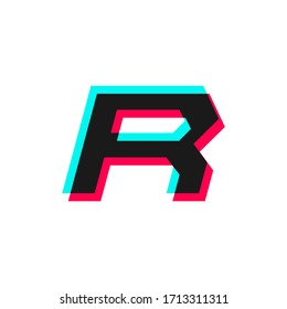 letter R with 3d glitch effect