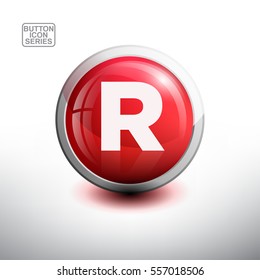 Letter R in 3D Glossy Red Button for web Icon, Education Icon and Alphabet Icon. Vector Illustration
