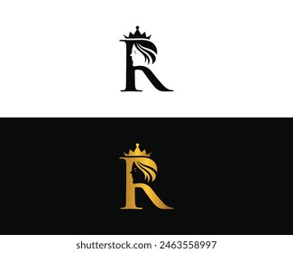 Letra R abstracto de la reina de la Plantilla del diseño del Vector del concepto del logotipo de la reina.