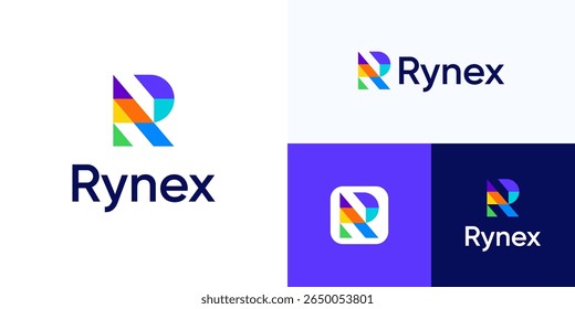 Letter R abstract geometric multicolored logo icon design vector illustration, Unique symbol initial alphabet sign with interrelated color colorful minimalist style for technology and brand identity
