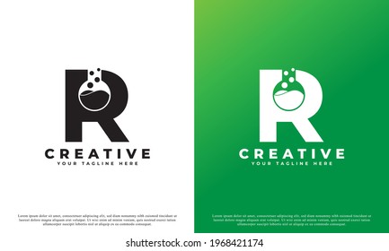 Letter R with Abstract lab logo. Usable for Business, Science, Healthcare, Medical, Laboratory, Chemical and Nature Logos.