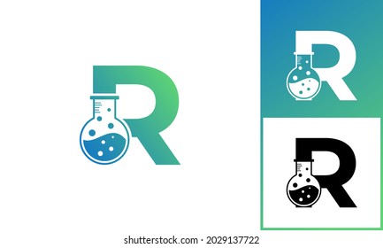 Letter R With Abstract Lab Logo. Usable For Business, Science, Healthcare, Medical, Laboratory, Chemical And Nature Logos.