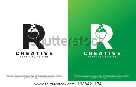 Letter R with Abstract lab logo. Usable for Business, Science, Healthcare, Medical, Laboratory, Chemical and Nature Logos.