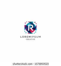 Letter R Abstract Logo Design Template. Colorful Overlay Vector Illustration