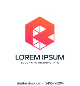 Letter R abstract Logo Template.construction concept. digital technology logo -vector