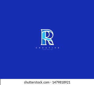 Letter R Abstract Minimalist Linear Modern Blue Color Logotype