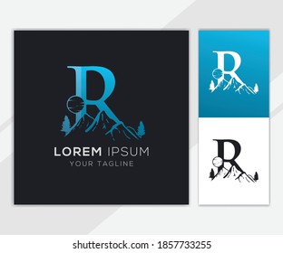 Letter R with abstract mountain logo template
