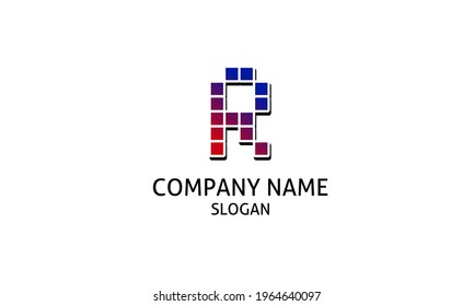 Letter R abstract pixel logo with trendy color for app, game, technology company brand vector design