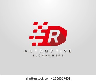 Letter R With Abstract Racing Flag Logo Design. Automotive Icon Template.
