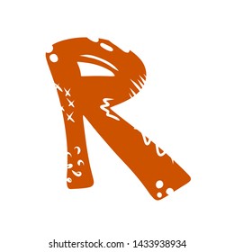 Letter R - abstract vector orange font with cut dots, stripes, lines, spots. Abc, alphabet isolated on white background. Perfect illustration for your design - print, poster, card, logo, label