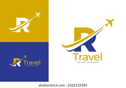 Plantilla de diseño de logotipo de viaje de aire para carta R. Icono Viajes, logística, envío, recorridos, etc