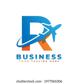 Letter R with Airplane Logo Design. Suitable for Tour and Travel, Start up, Logistic, Business Logo Template