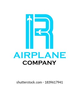 letter r with airplane logo template illustration. suitable for transportation, web, brand, network, agency, identity, tour, company etc