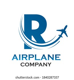 Letter r with airplane logo template illustration. suitable for transportation, brand, travel, agency, web, label, network, marketing etc