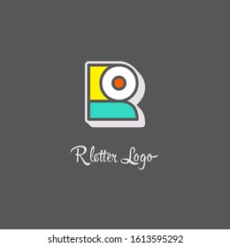 letter R alphabet bold comic colorful design in grey background